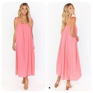 Show Me Your MuMu Pink Oasis Ruffle Midi Dress